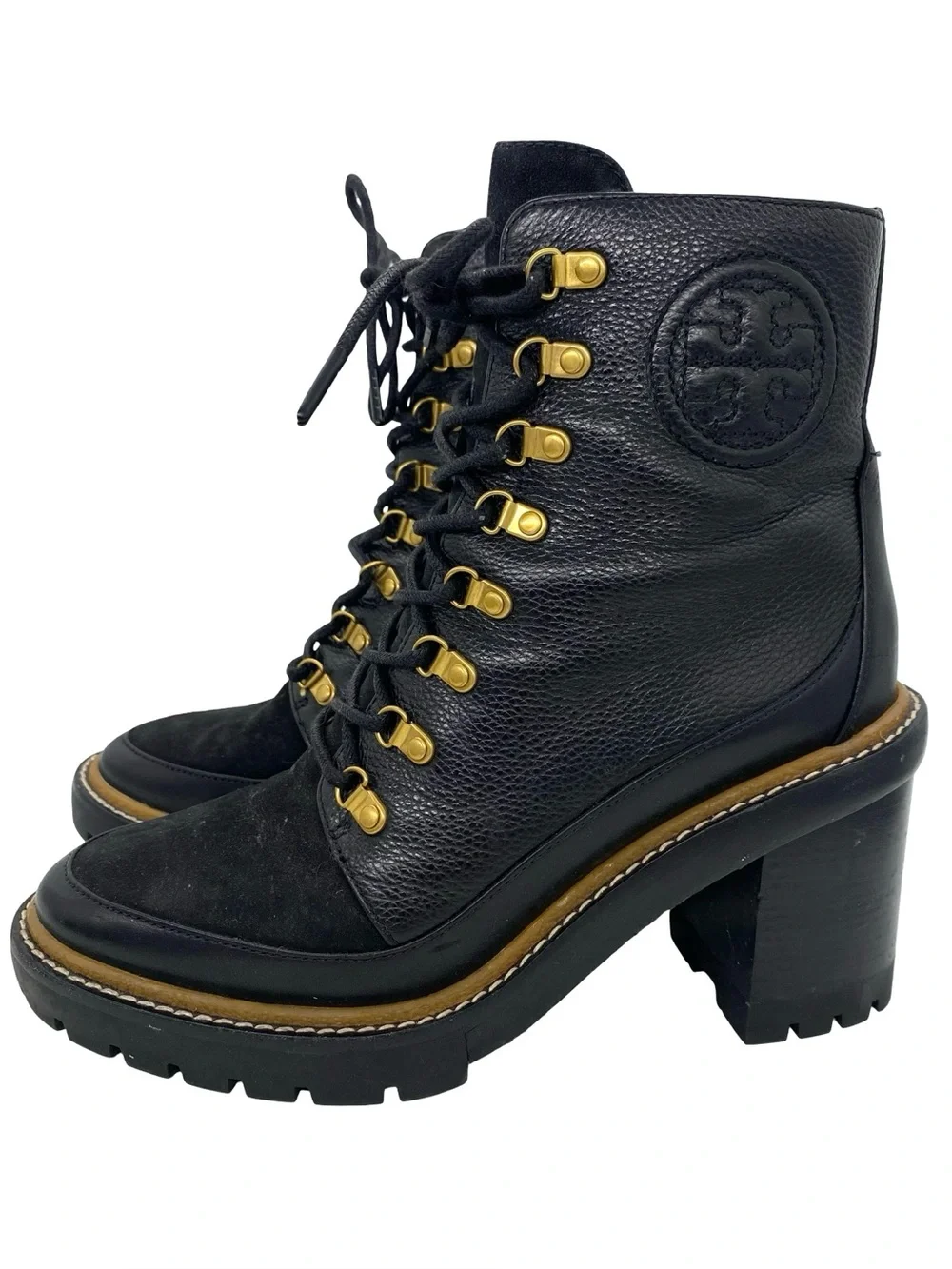 Tory Burch Womens Miller Sole Lug Sole Bootie Black Leather Combat Boots Size 9